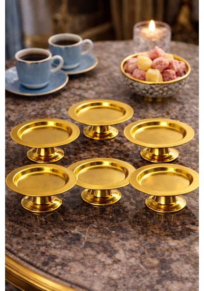 6'lı Ayaklı Gold Metal Lokumluk Seti- Metal Gold Kahve Yanı Lokumluk, Şekerlik