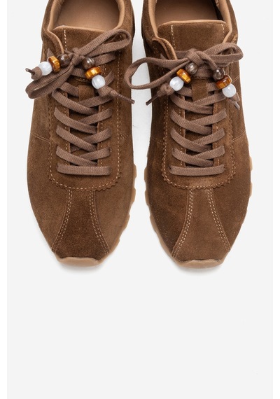 Luvishoes Brea Taba Süet Hakiki Deri Boncuklu Kadın Günlük Sneaker Taba