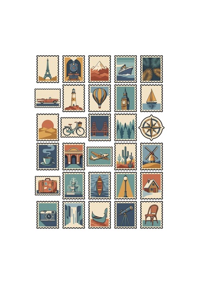 Posta Pulu Koleksiyon Vintage Sticker Seti 150 Adet - 5'li Mega Paket No02 - Laptop Defter Ajanda Çok Renkli
