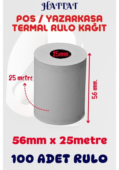 Hattat Termal Pos Rulo 100 Adet Rulo 56 MM x 25 M