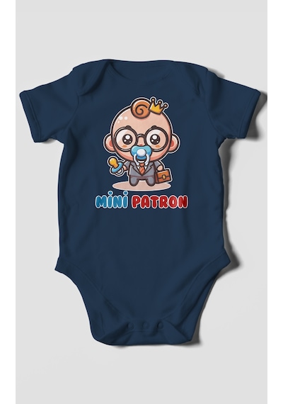 Mini Patron Baskılı Bebek Zıbını Çıtçıtlı Body %100 Pamuk Kısa Kol Lacivert