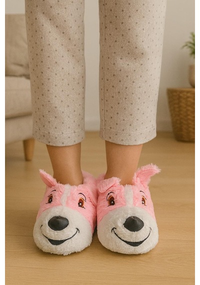 Unisex Yetişkin Köpek Figürlü Peluş Panduf Ev Pandufu Ev Botu Taba