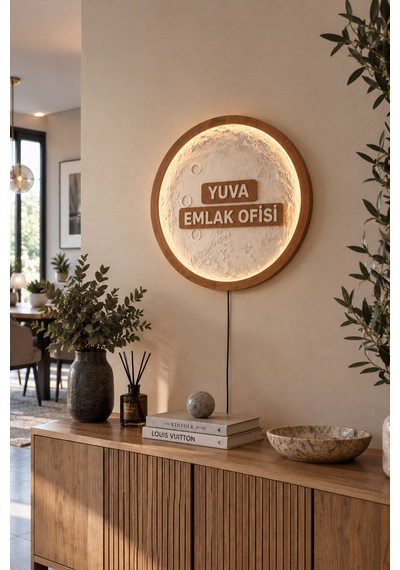 Kişiye Ve Mesleğe Özel Ay Tablo, Rgb Led Işıklı El Yapımı Duvar Dekorasyonu Ahşap 01