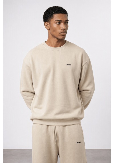 Erkek Respire Basic Oversize Sweatshirt Bej