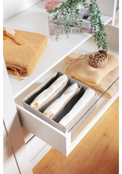 Serstil 6 Bölmeli Çekmece Içi Dolap Kıyafet Iç Çamaşırı Katlanabilir Düzenleyici Organizer Kutu 28x28x12cm Martı Gri
