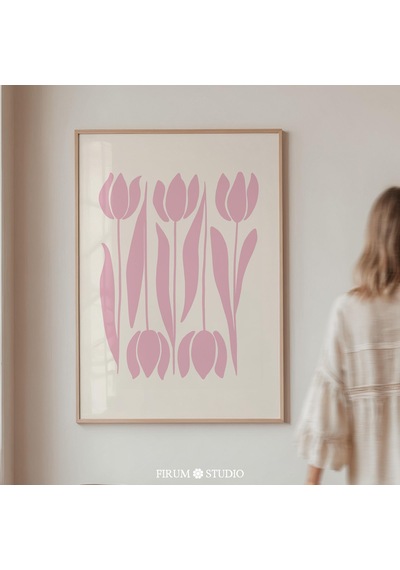 Pastel Pembe Lale Duvar Sanatı, Bohem Pembe Sanatı, Çiçek Pazarı Duvar Sanatı