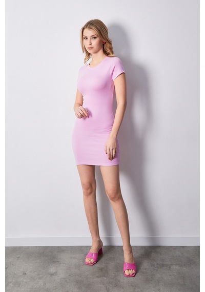 Fullamoda Basic Bisiklet Yaka Elbise 25ygb650128240-pembe Pembe