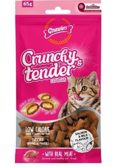 Gnawlers Crunchy Somonlu Ve Sütlü Prebiotik Destekli Kedi Ödül Maması 65gr