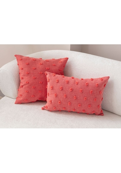 Swita Home Dekoratif Puantiye Keten Kumaşlı Kırlent Kılıfı 2'li 43x43 - 30x50 Nar Çiçeği