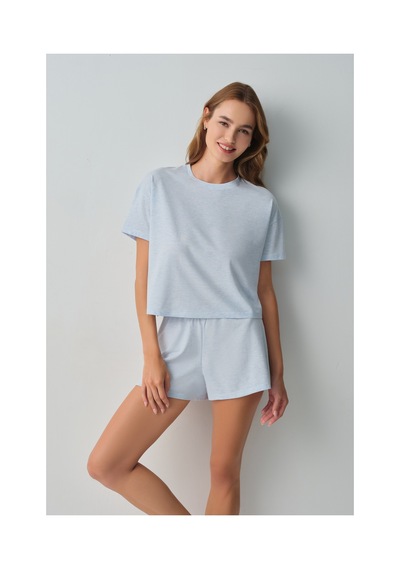 Suwen Daily Şort Pijama Takımı Wsh10910031996 Mavi Melanj