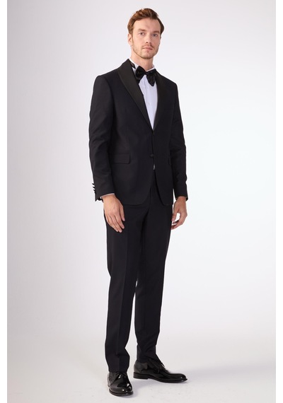 Dufy Siyah Erkek Slim Fit Mono Yaka Smokin Takım - 79125 Siyah