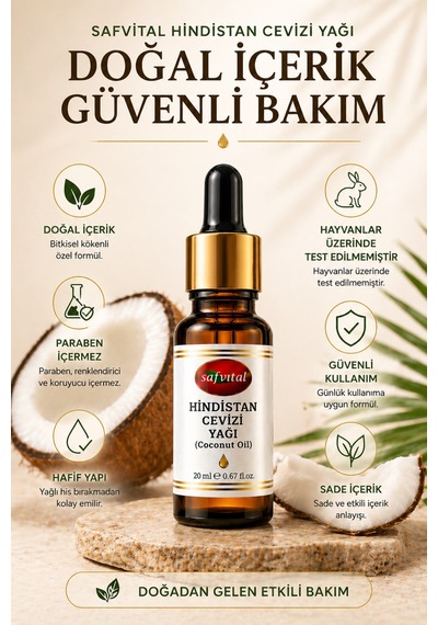Hindistan Cevizi Yağı 20 Ml Doğal Bitkisel Bakım Yağı Cilt Ve Saç İçin Nemlendirici