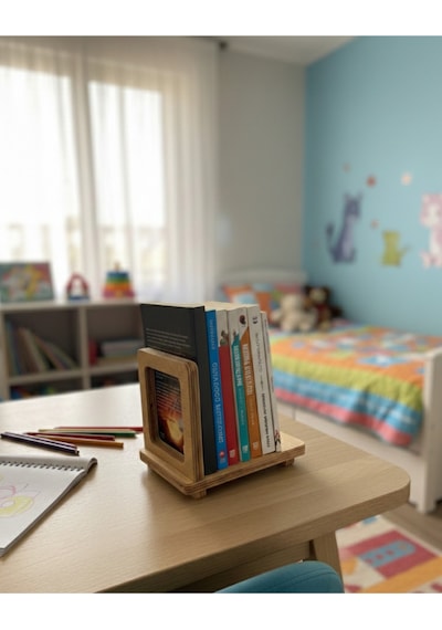 Ahşap Kitap Tutucu Masa Üstü Kitaplık Düzenleyici Organizer - Dekoratif Kitap Standı -kitap Desteği Kahverengi