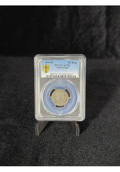 Pcgs Au55 1894 İsviçre 20 Rappen Qr Kodlu Sertifikalı Orijinal Koleksiyon Parası