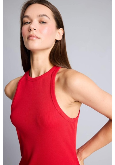 Defacto Bodycon Vücudu Saran Halter Yaka Ribana Kolsuz Kırmızı Midi Elbise H7119ax26smrd59 Kırmızı-rd59