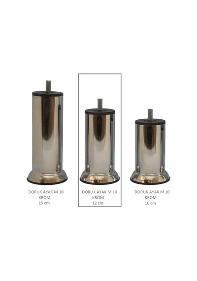 Doruk Ayak, Cıvatalı Baza Koltuk Dolap Ayağı, Metal, Krom, M10, 12 Cm Krom