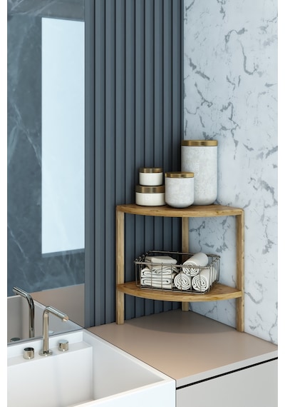 Minimalist Atlantik Çam 2 Katlı Dekoratif Raf - Çok Amaçlı Yan Sehpa Ahşap
