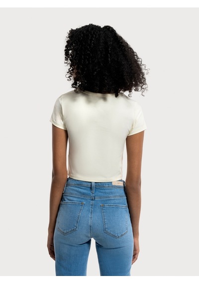 Crop Kadın Tshirt K.kol Ekru