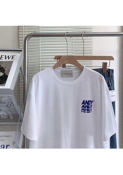 Flood Of Style Erkek Beyaz Andy Baskılı Oversize Bisiklet Yaka Tshirt