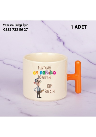 Dünyanın En Harika Öğretmeni Tasarımlı T Kupa Bardak -öğretmenler Günühediyekişiye Özel İsim Yazılır Turuncu