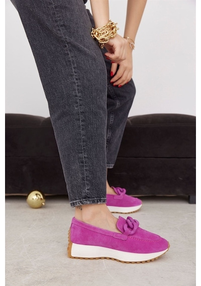 Darius Pembe Hakiki Süet Zincir Aksesuarlı Kadın Sneaker-Pembe