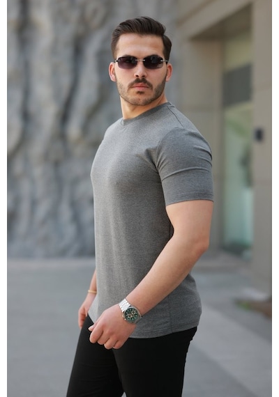 Efnaz Style Erkek Basic Kısa Kollu Tişört Gri