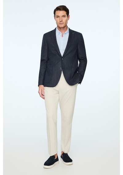 Morven Erkek Lacivert Keten Trend Desenli Slim Fit Ceket 26ys002001200 Lacivert