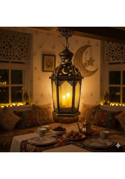 43 Cm Ramazan Ledli Eskitme Model Lüks Fener - Pil Dahil Dekoratif Ramazan Feneri Diğer