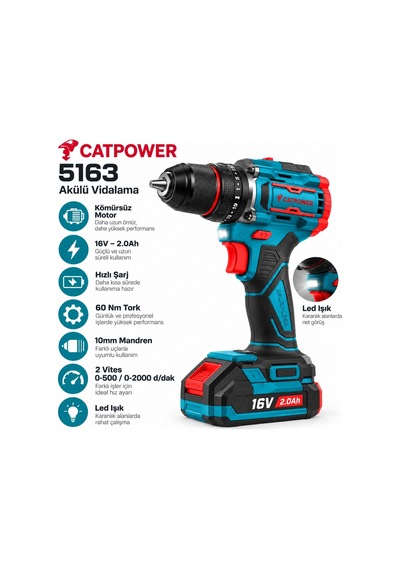 Cat5161 2'lı Set-matkap Ve Torklu Vıdalama 16v 2.0ah