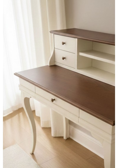 Regis Rustik Still Raflı Ahşap Çalışma Masası 80x125 Beyaz - Ceviz