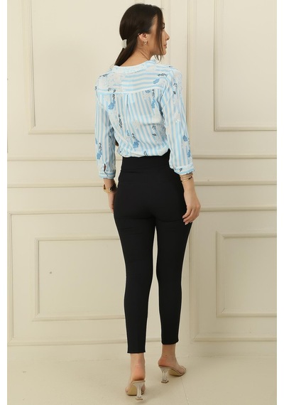 By Saygı Yüksek Bel Dar Paça En Boy Likra Pantolon-36153-lacivert Lacivert