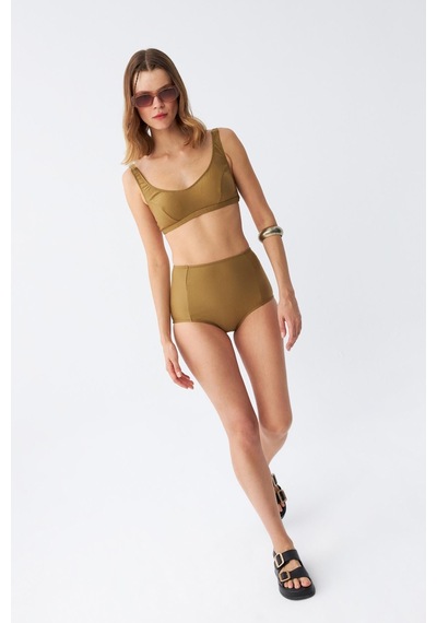 Akbeniz Kadın Basic Hardal Pedli Yüksek Bel Bikini Takımı