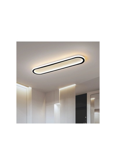 Antrasit 80x16cm Oval Avize 6500k Soğuk Beyaz Led Tavan Lambası