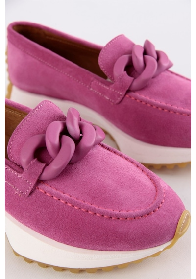 Darius Pembe Hakiki Süet Zincir Aksesuarlı Kadın Sneaker-Pembe