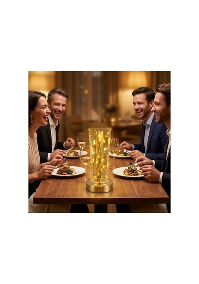 Plentiful Plentiful Silindirik Kristal Altın Toz Model Led Masa Lambası Gold Tabanlı, Dokunmatik, 3 Renk Işık