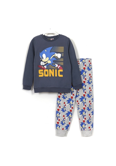 Dobakids Bisiklet Yaka Sonic Baskılı Uzun Kollu Erkek Çocuk Pijama Takımı Gri