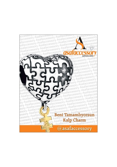 Beni Tamamıyorsun Charm Puzzle Kalp Charm Gümüş