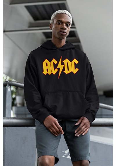 Sevbano Ac Dc Müzik Grubu Baskılı Unisex Oversize Rock Metal Hoodie Siyah