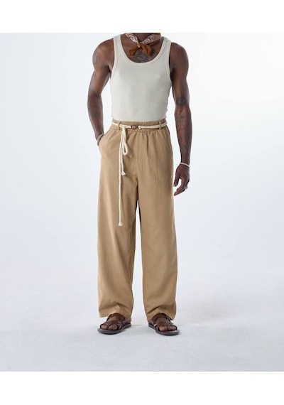 Lulikwear Beli İpli Keten Pantolon Kahverengi