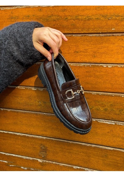 Erva'nın Butiği Kahve Kroko Magnus Toka Detay Kadın Loafer-5676 Siyah