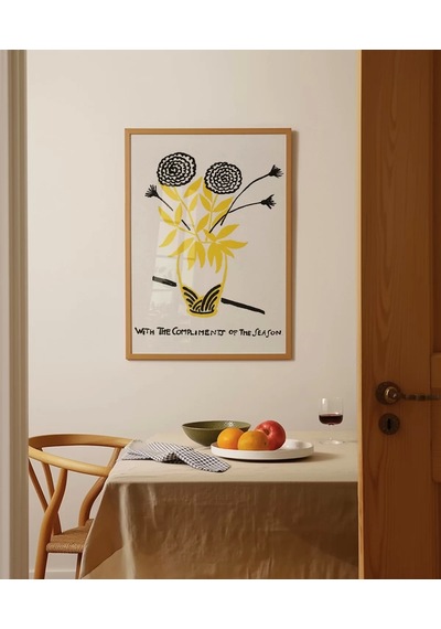 Çerçevesiz Poster El Çizimi Vazo Ve Çiçek Motifli Grafik