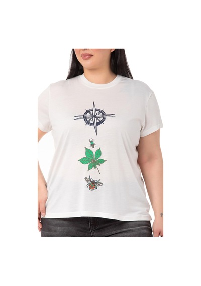 Disentis Büyük Beden Pusula Baskılı Bisiklet Yaka Beyaz T-shirt-beyaz Beyaz