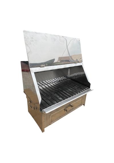 Paslanmaz Bacalı Mangal 28 X 50 Cm Çekmeceli Kapaklı Gri
