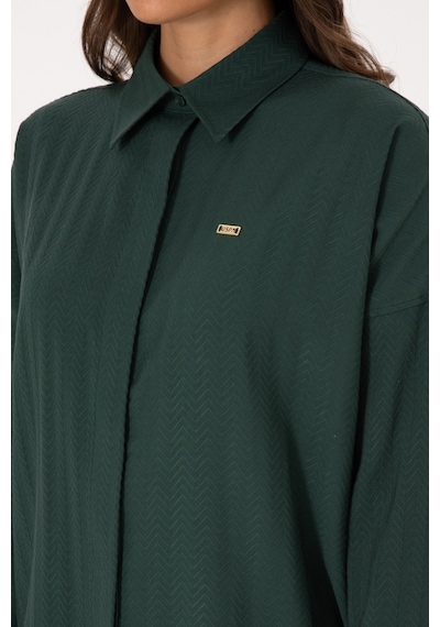 U.S. Polo Assn. Kadın Koyu Yeşil Uzun Kollu Oversize Desenli Gömlek 50316422-VR079