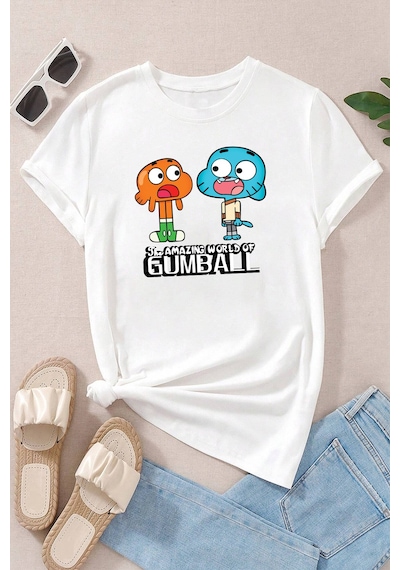 Unisex Gumball Baskılı T-shirt Beyaz