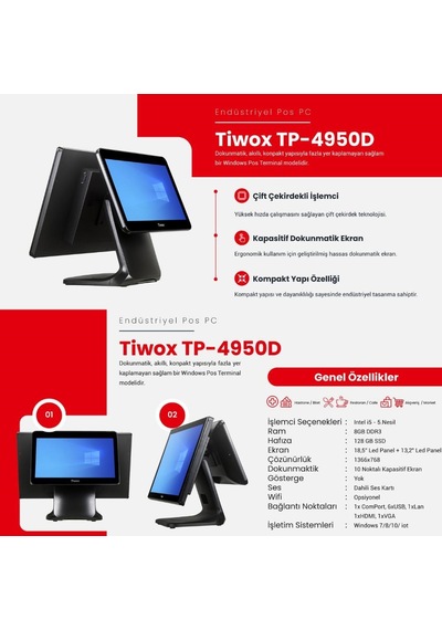 Tıwox Tp-4950d I5 8gb Ram 128gb Ssd 18.5" 13.3" 2.ekran Endüstriyel Pos Pc