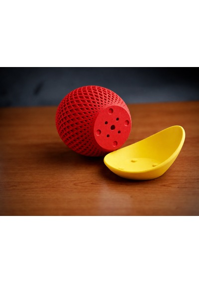 3d Baskı Küre Saksı - Kafes Dokulu İki Parçalı Dekoratif Saksı - Kırmızı-sarı