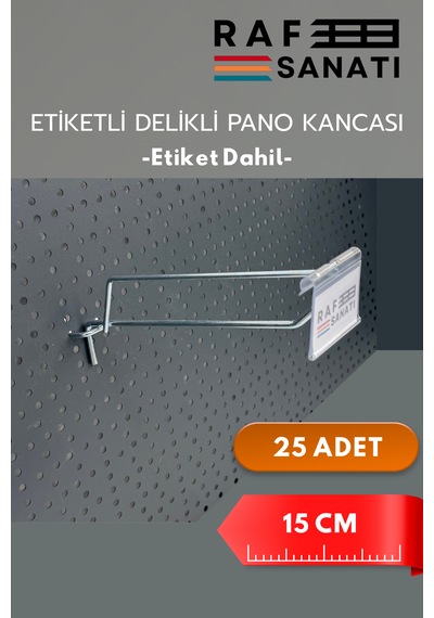 Etiketli Delikli Pano Kancası 15 Cm 25 Adet Tel Askı Kancası Delikli Panel Raf Askısı Fon Kancası Metalik