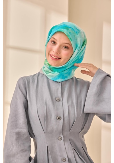 Silk Home Olinda İpek Eşarp 47004-14 Gümüş, Patina, Turkuaz, Yeşil