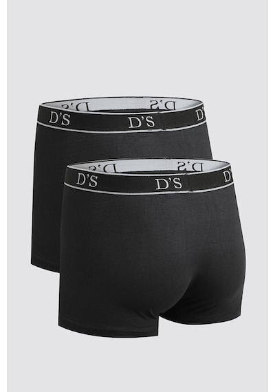 D's Damat Beli Lastikli Marka Logolu Likralı Esneyebilen 2'li Boxer Set - Siyah 4HC44ORTBS02
